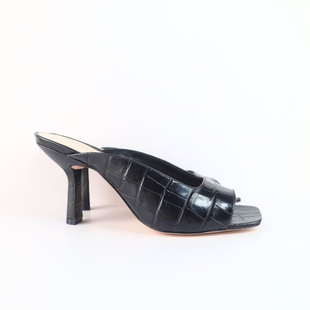 Schutz Womens Agape Croc Leather Slip On Heels Sandals Black 8 Medium- 0141